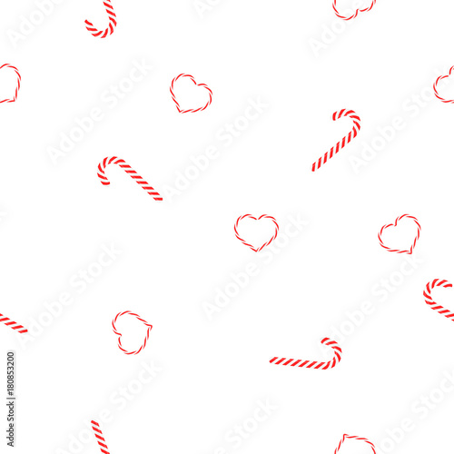 Seamless pattern Christmas candy caramel spirals and hearts lollypops on white background, vector, eps 10