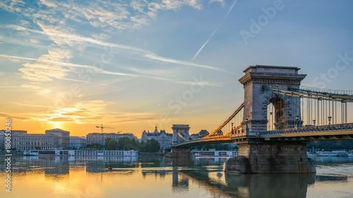 Budapest city skyline at Chain Bridge sunrise timelapse, Budapest, Hungary 4K Time lapse