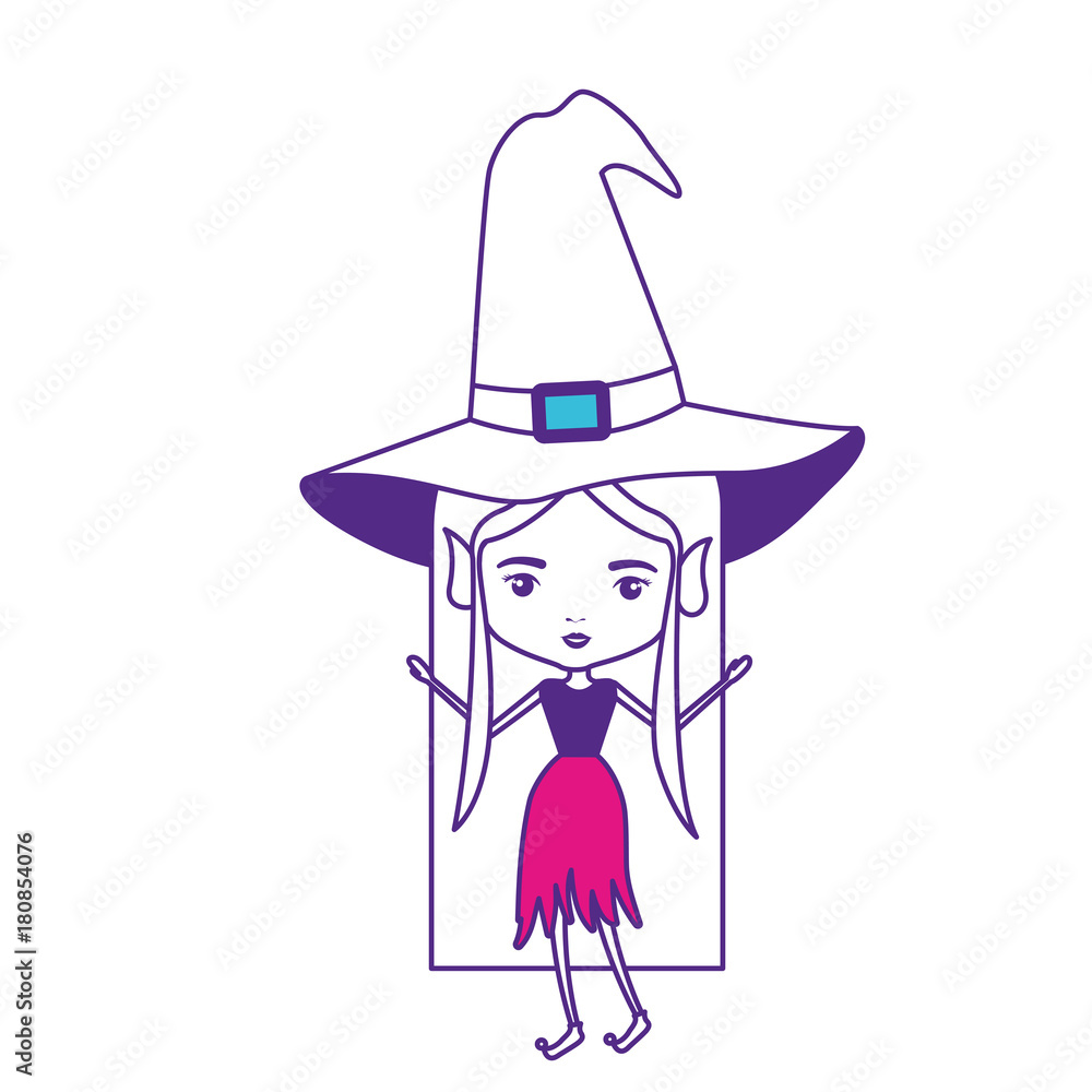 witch with hat and straight long hair on color sections silhouette