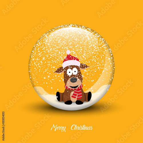 Snow globe with christmas dog. Merry Christmas vector illustration