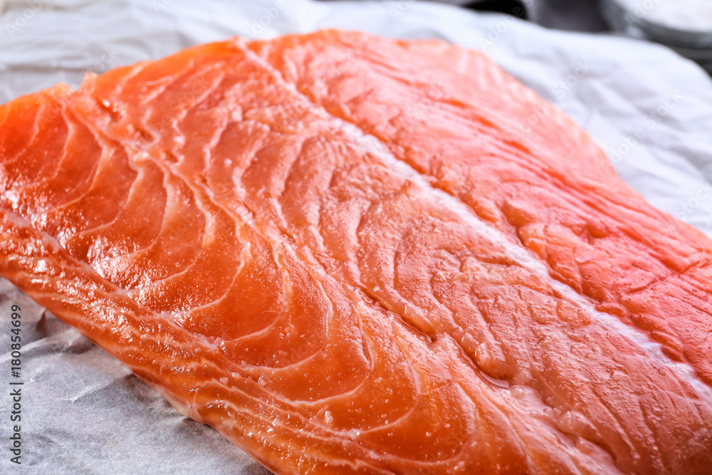 Fresh raw salmon fillet, closeup Fresh raw salmon fillet, closeup