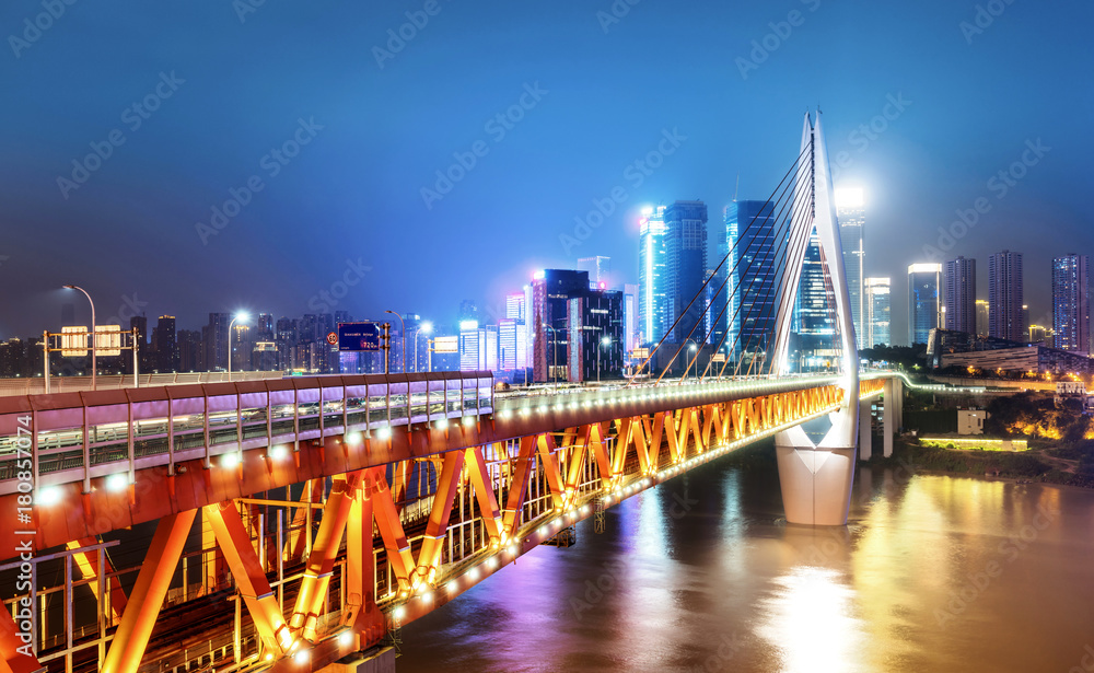 Fototapeta premium Modern city night view, Chongqing, China,