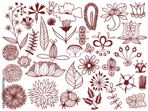 Set of Slavic flowers. Summer Polish floral collection for your creative design