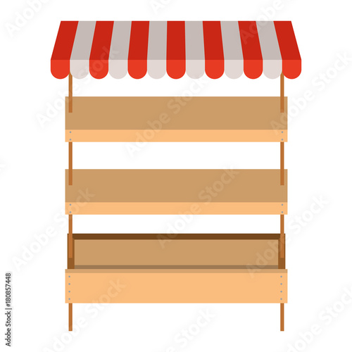 supermarket shelves empty with three levels and colorful sunshade