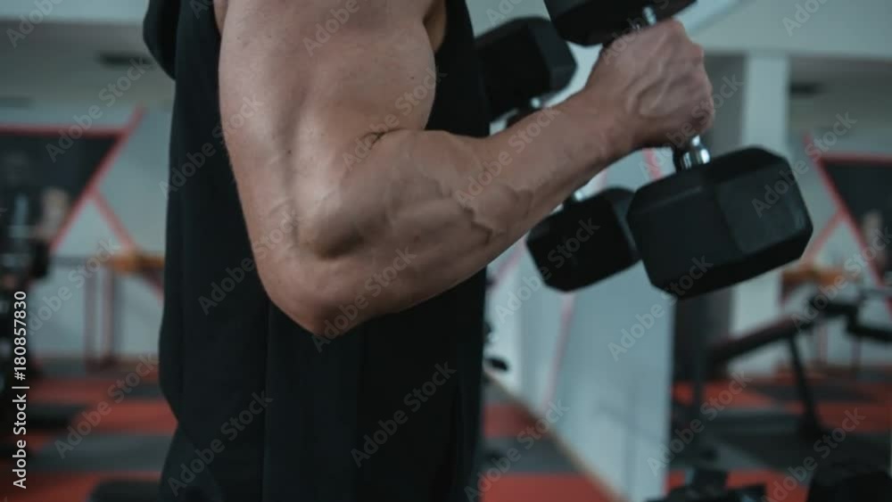 Biceps workout with dumbbells. Loop Biceps workout with dumbbells. Loop