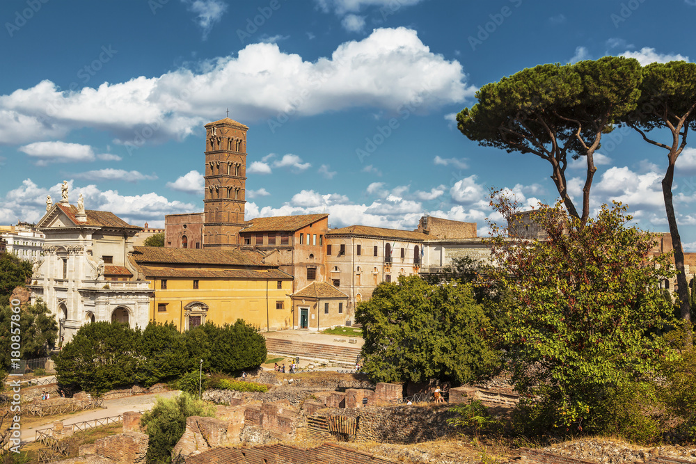 View of the ruins of the Roman Forum. Rome, Italy