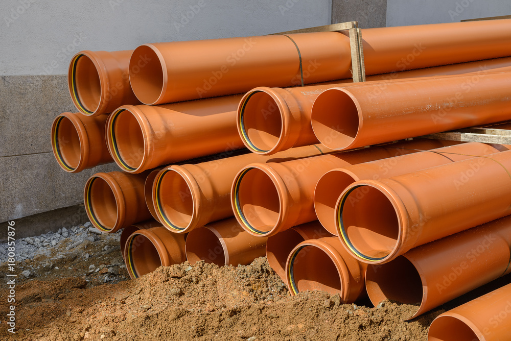 plastic pipes on the construction site plastic pipes on the construction site