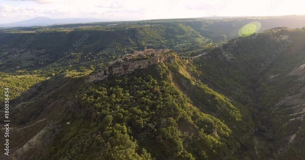 Aerial, beautiful town on atop a plateau Civita di Bagnoregio in province of Viterbo in central Italy Aerial, beautiful town on atop a plateau Civita di Bagnoregio in province of Viterbo in central Italy