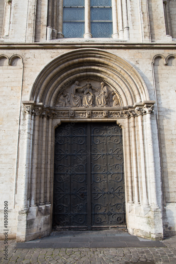 Door of a church Notre Dame de la Chapelle in Brussels
