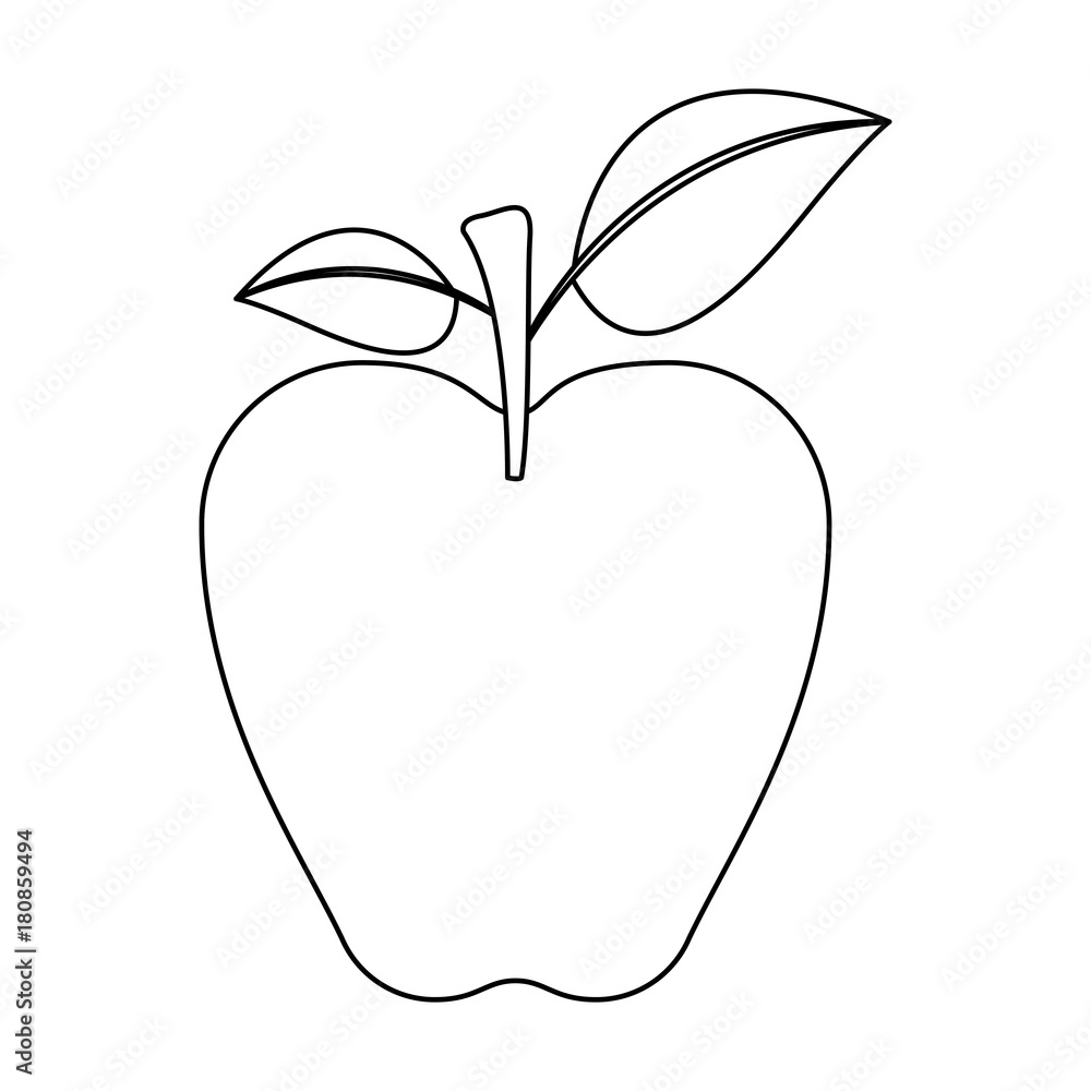 apple fruit with stem and leaves in monochrome silhouette apple fruit with stem and leaves in monochrome silhouette