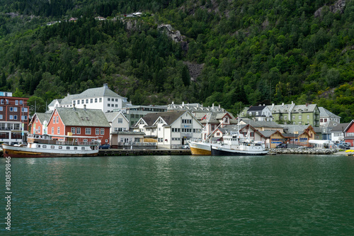 Odda City in Hordaland region, in Sorfjorden, Norway © adellyne