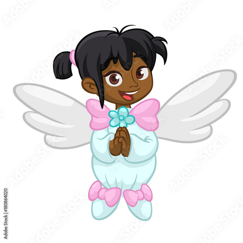 Cute happy girl arab or indian girl angel character. Vector cartoon illustration isolated