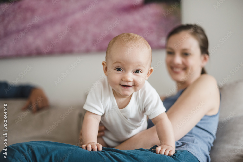 Portrait of baby girl with mother at home Portrait of baby girl with mother at home