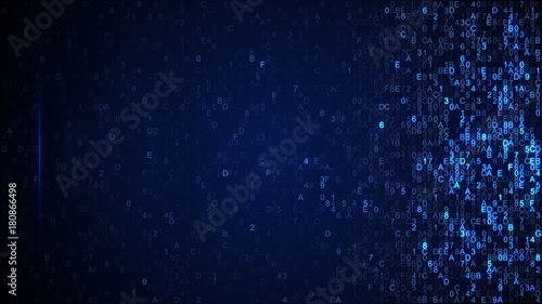 Digital data glowing blue hex code