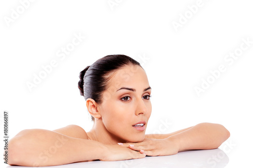 Beautiful nude woman isolated on white background.