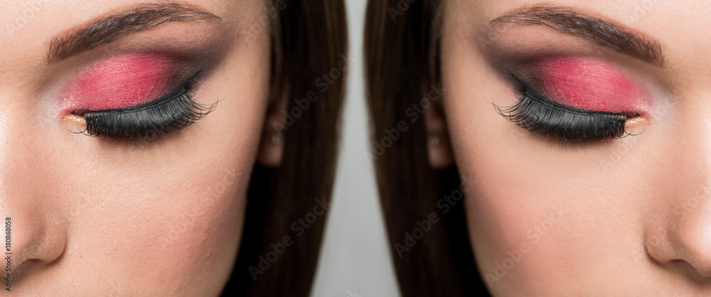 face of woman before and after retouch