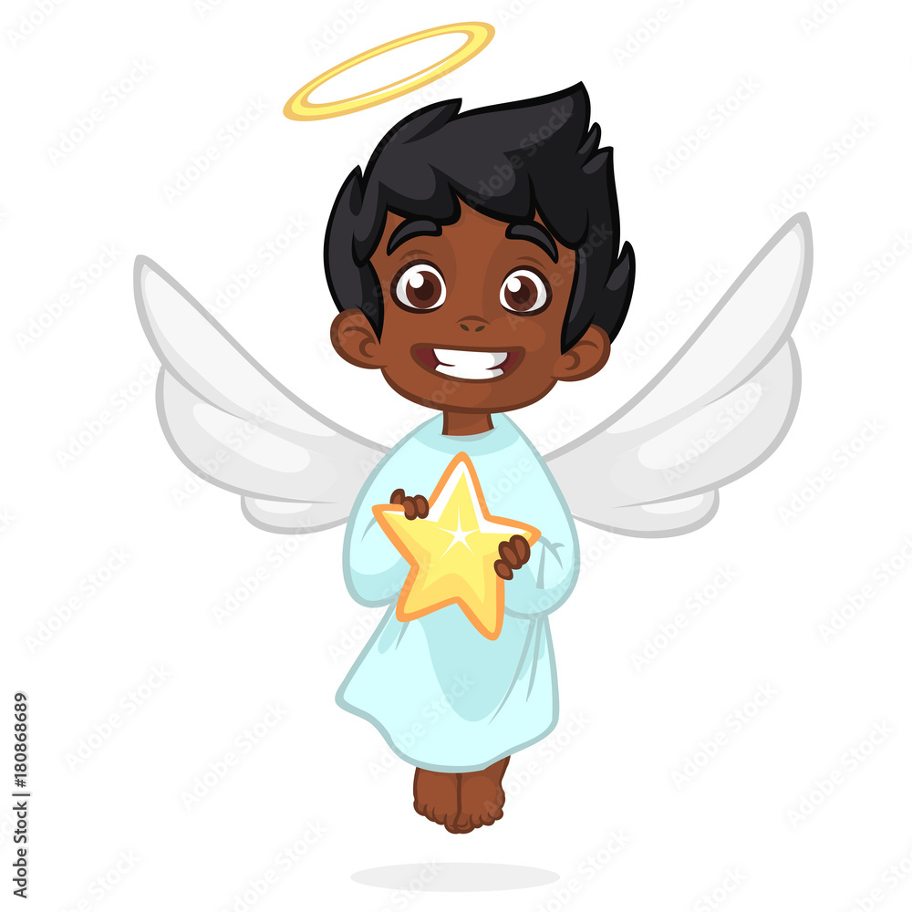 Cute cartoon angel holding a star. Christmas cartoon. Vector illustration  isolated. Stock Vector | Adobe Stock