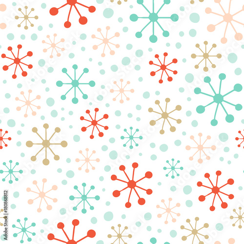 Stylized snowflakes and snow. Simple seamless vector pattern.