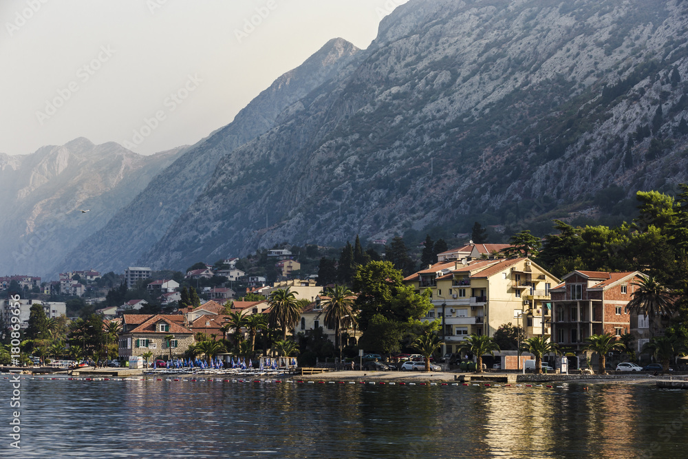 mountain architectural landscape at dawn in Kotor