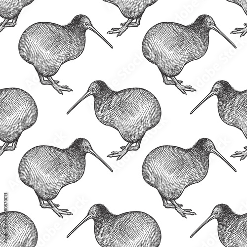 Seamless pattern with kiwi birds