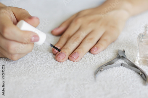 Manicure. Beauty treatment photo of nice manicured woman fingernails.