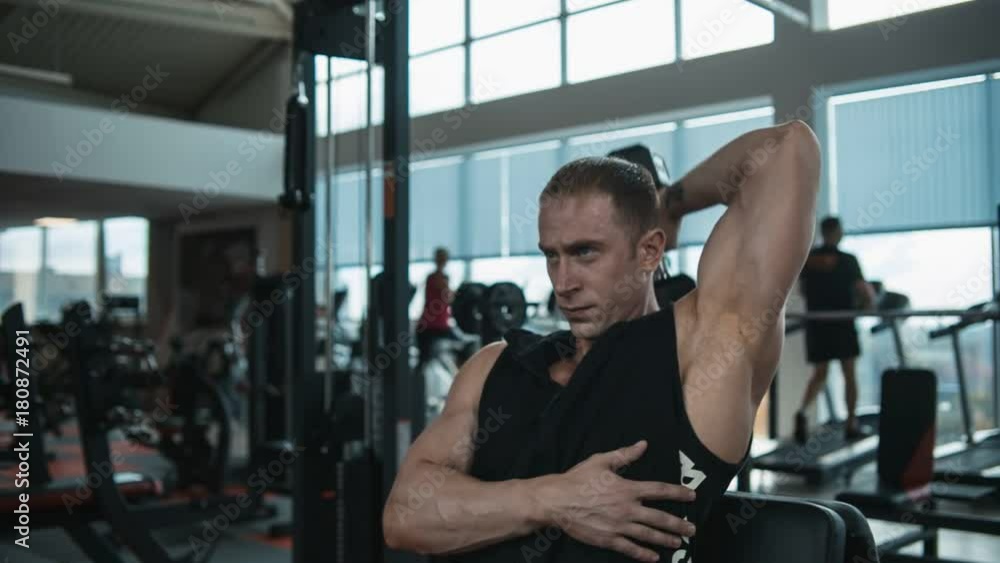 Triceps workout with dumbbell. Loop Triceps workout with dumbbell. Loop