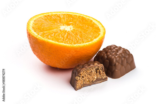 Chocolate pralines with orange flavour photo