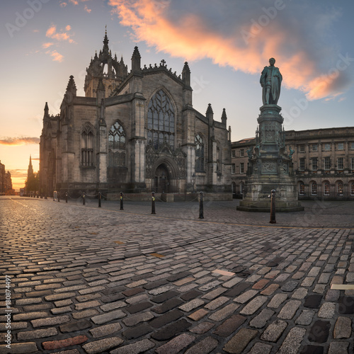 Panorama of Saint Giles Church and Walter Scott Monument in the Morning, Edinburgh, Scotland, United Kingdom © anshar73