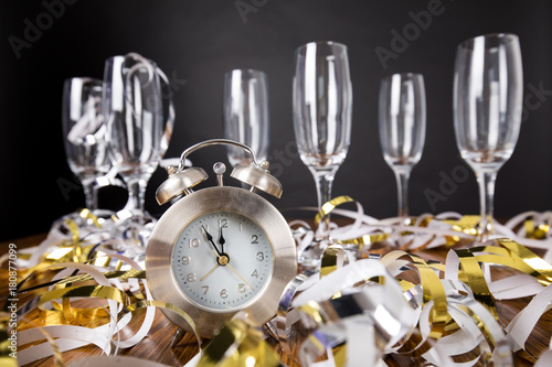 clock with champagne silvester new year party