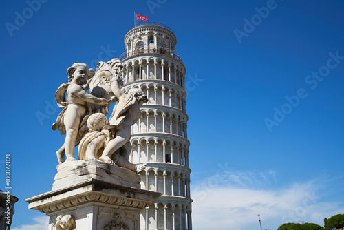Putti Fountain Fontana dei Putti and Pisa Tower torre di Pisa