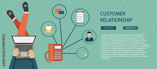 Business customer care service concept. Icons set of contact us, support, help, phone call and website click. Flat vector illustration.