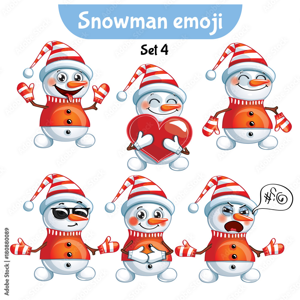 Vector set of cute snowman characters. Set 4