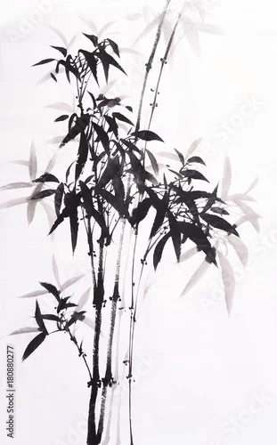 Obraz Tradycyjne chińskie malarstwo Bambus i ptaki