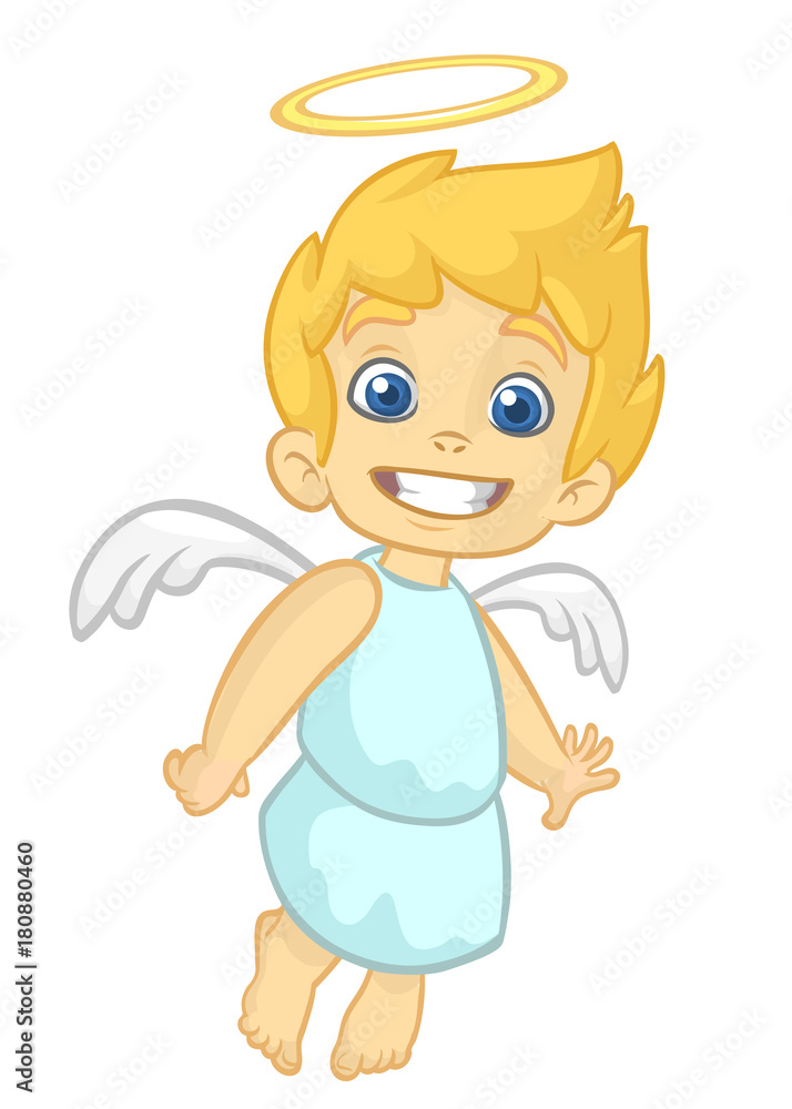 Vector cartoon illustration of Christmas angel with nimbus and wings. Cupid cartoon Vector cartoon illustration of Christmas angel with nimbus and wings. Cupid cartoon
