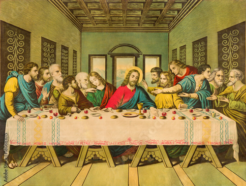 Photography BRATISLAVA, SLOVAKIA, NOVEMBER - 11, 2017: Typical catholic image The Last Supper printed in Germany from end of 19