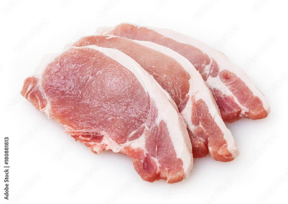 Raw pork meat isolated on white background