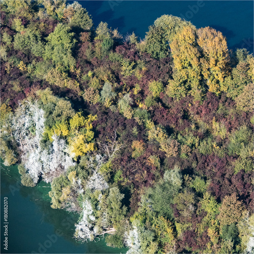 Vue aérienne d'arbres à l'automne à la Base de Loisirs Val de Seine dans les Yvelines en france