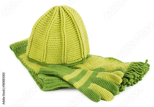 knitted hat, scarf and gloves set