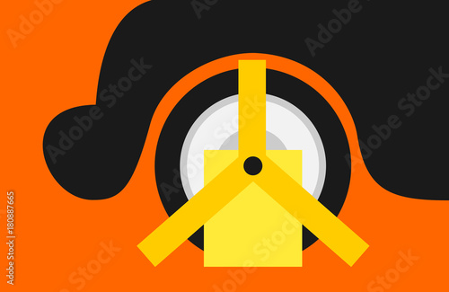 Wheel clamp on the car as penalization and punishment for illegal and unauthorized parking. Device makes vehicle and auto immovable. Police penalty for drivers. Vector illustration