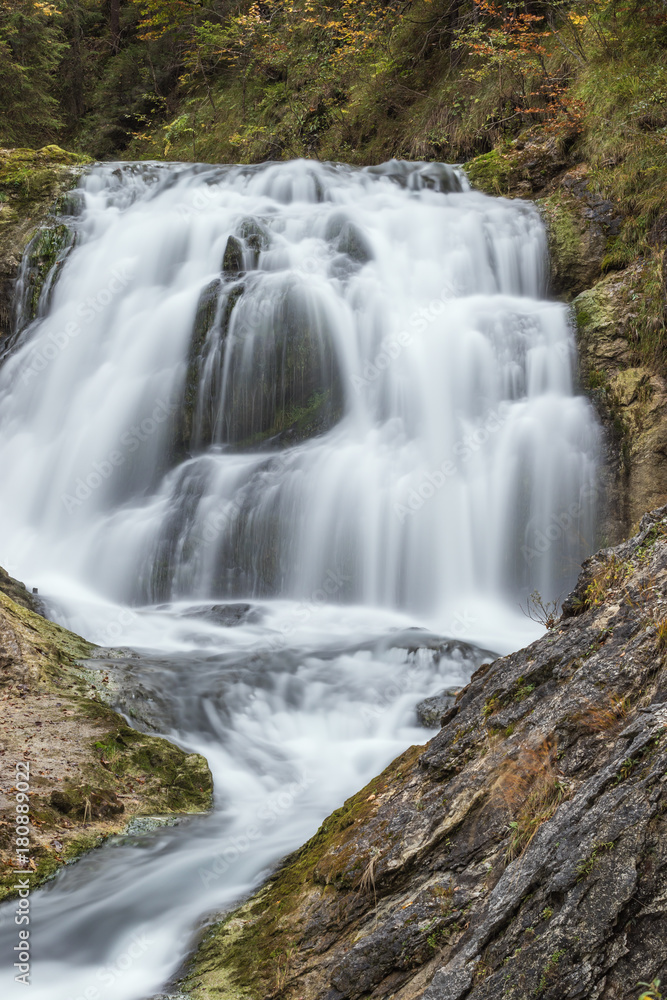 Close up of the Sachensee waterfall falling in the Obernach Canal in the vicinity of Wallgau