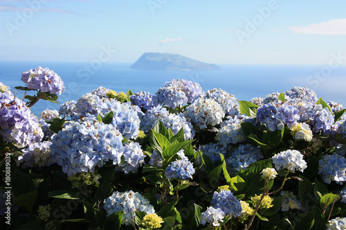 Landschaft der Insel Flores, der  Insel der portugiesischen Inselgruppe der Azoren im Atlantik. 