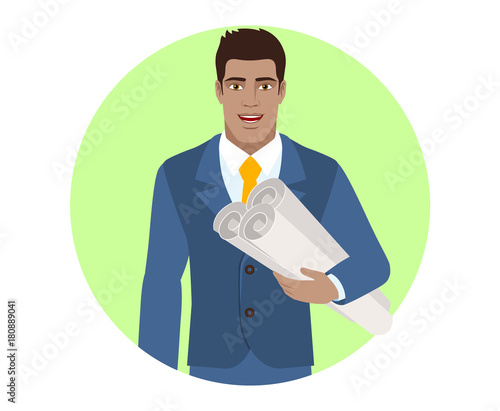 Businessman holding the project plans