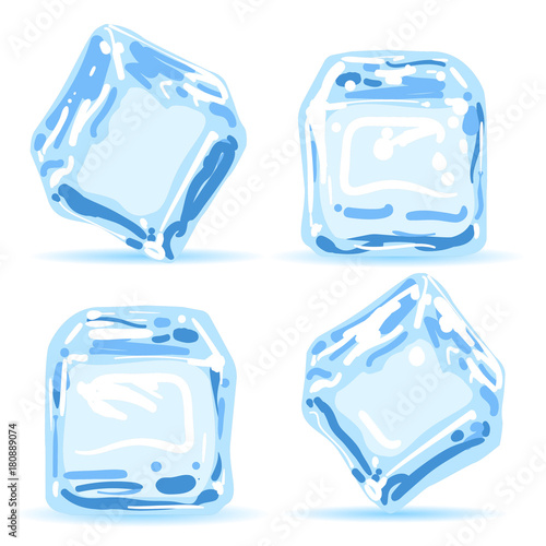 Ice cubes. Blue water melting ice pieces vector illustration