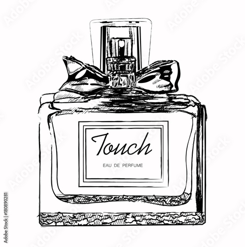 Hand drawn vector illustrations - french perfume. Outline design elements. Fashion sketch. Glass bottles with floral aroma. Perfect for invitation, greeting card, poster, print etc.