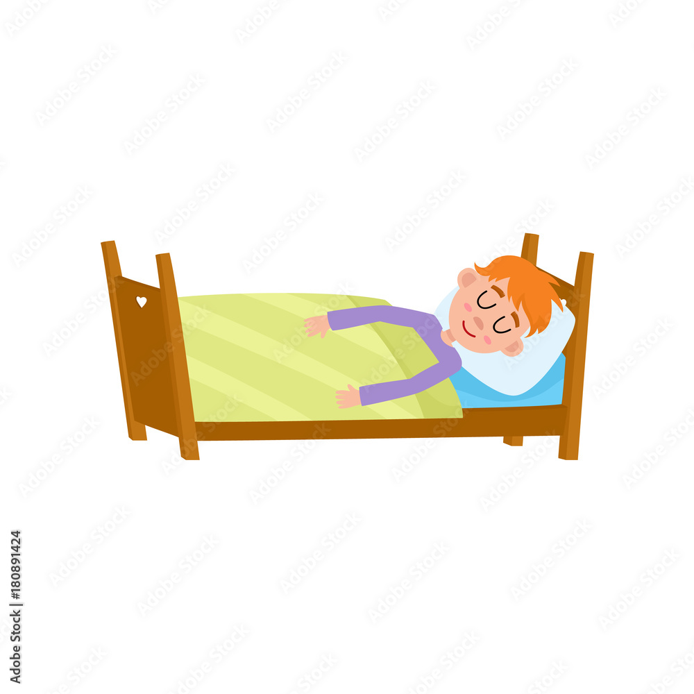 Funny little boy sleeping, tight asleep in his bed, cartoon vector  illustration isolated on white background. Cartoon little boy, child, kid  sleeping soundly in bed, wearing pajamas Stock-Vektorgrafik | Adobe Stock