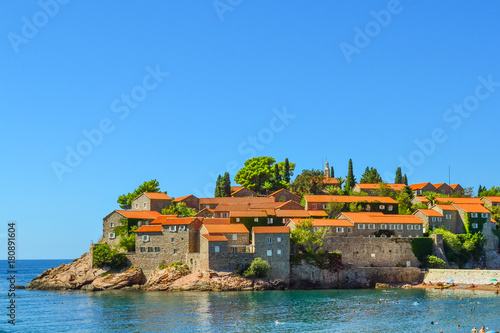 Fototapeta Naklejka Na Ścianę i Meble -  Saint Stephen's Island, Montenegro 14 september 2017: Sveti Stefan (St. Stefan) island in Adriatic sea, Montenegro