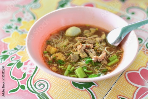 Bowl of Thai Style Nam Tok Noodle Soup
