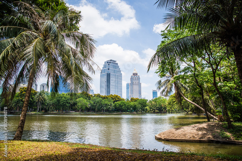 Wallpaper Mural Bangkok Lumpini Park with lake and buildings Torontodigital.ca