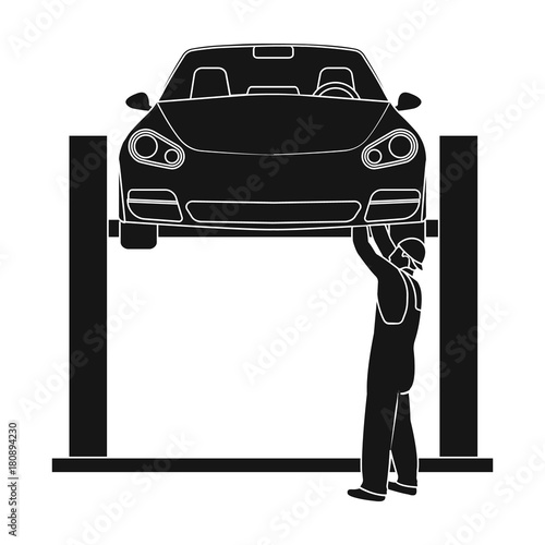 Car on the lift single icon in black style for design.Car maintenance station vector symbol stock illustration web.