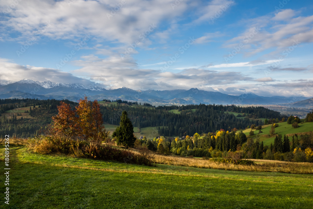 Tatra mountains at autumn from village Gliczarow Gorny, Poland